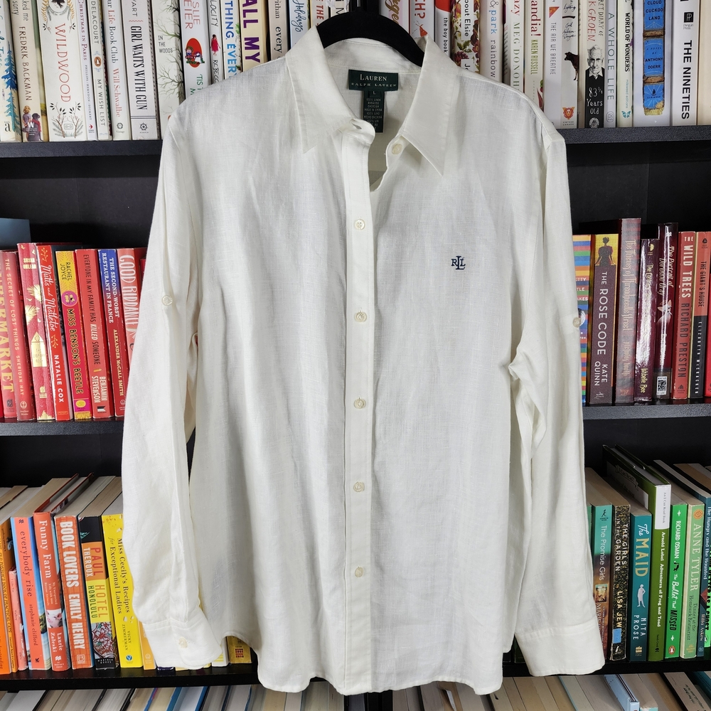 Lauren Ralph Lauren White Linen Button Down Shirt Women’s Size Large